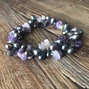 Amethyst & Cultured Pearl Beaded Bracelet